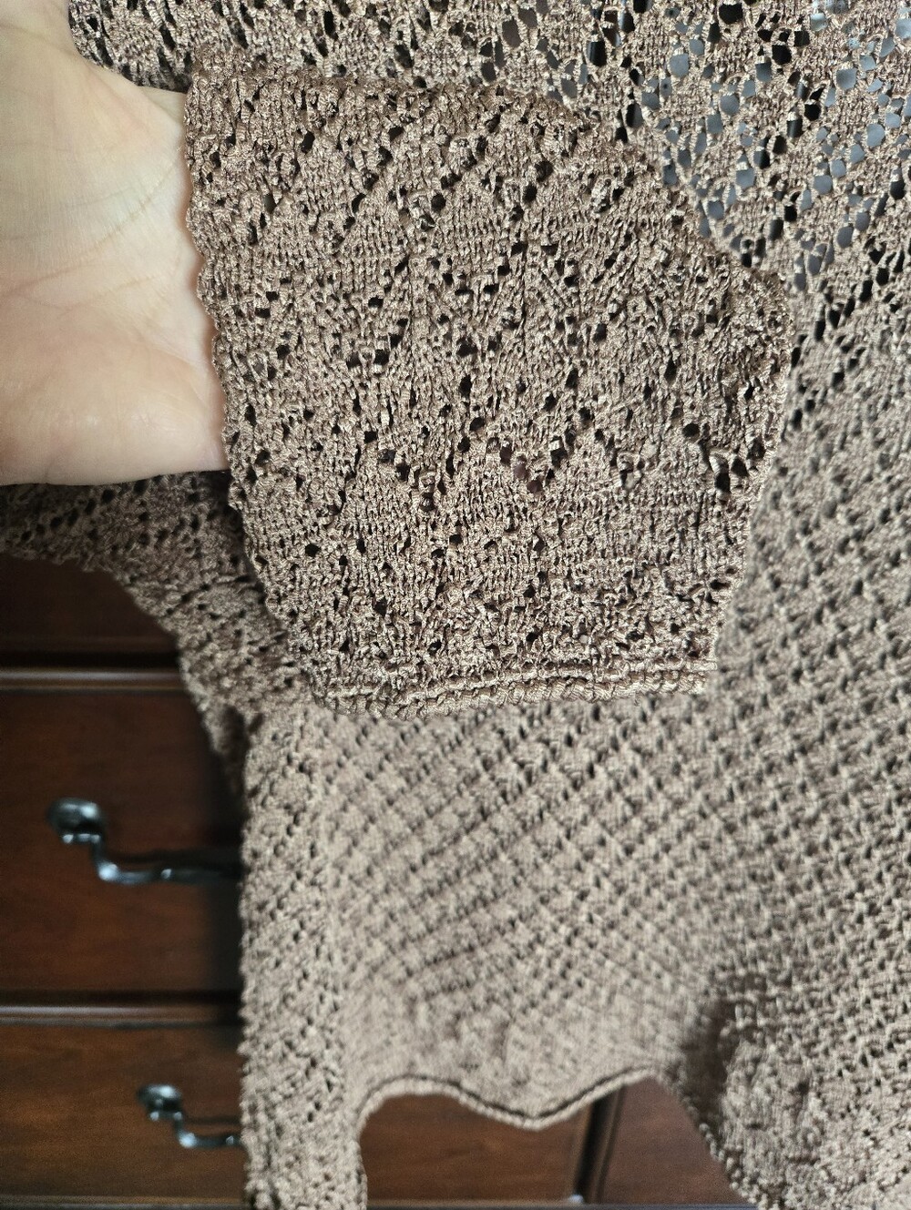 Crochet Knit Bronze V-Neck Cardigan Sweater, Sz. L - Picture 10 of 10